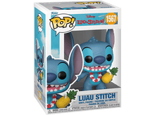 Charger l&#39;image dans la galerie, Figurine Funko Pop de Stitch dans une boîte. Stitch est bleu, avec ananas et lei.
