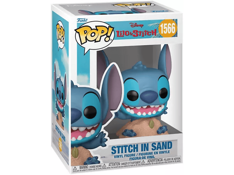 Boîte Funko Pop de la figurine Stitch in sand. Stitch souriant.