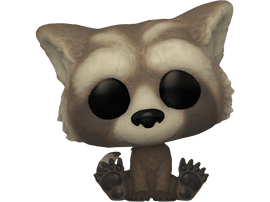 Une figurine Funko Pop de raton laveur, en position assise, avec de grands yeux noirs et une expression mignonne.