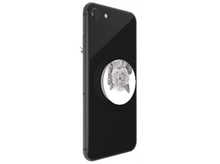 Charger l&#39;image dans la galerie, Smartphone noir avec un popsocket chat. Le chat est gris et blanc, à l&#39;envers, sur un cercle blanc.
