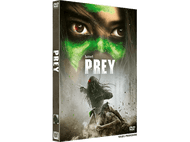 Jaquette DVD du film 'Prey'. Le visage d'un extraterrestre est en arrière-plan et une silhouette avec des armes au premier plan.