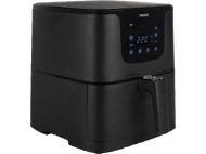 Friteuse à air noire avec affichage numérique de la température et du temps.