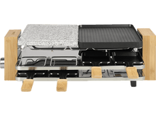 Charger l&#39;image dans la galerie, Gril à raclette avec pierre et plaque de cuisson, accents en bois, et plusieurs plateaux à fromage.
