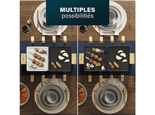 Charger l&#39;image dans la galerie, Deux grills à raclette avec divers aliments sur une table en bois.
