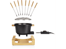 Charger l&#39;image dans la galerie, Ensemble à fondue avec pot, couvercle, fourchettes et support, isolé sur blanc.
