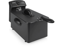 Charger l&#39;image dans la galerie, Une friteuse noire avec une poignée sur fond blanc.
