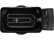 Charger l&#39;image dans la galerie, Vue de dessus d&#39;une friteuse noire avec des éléments chauffants et un panneau de commande.
