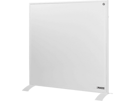 Radiateur électrique blanc posé sur des pieds noirs.