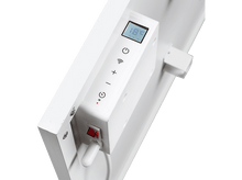 Charger l&#39;image dans la galerie, Panneau de contrôle blanc avec affichage numérique, boutons et interrupteur rouge. Fond blanc.
