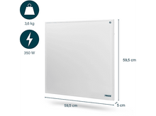 Charger l&#39;image dans la galerie, Chauffage électrique blanc de marque Princess, de forme carrée. Les dimensions et le poids sont visibles sur l&#39;image.
