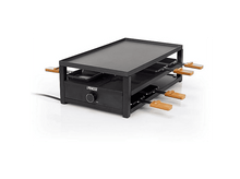 Charger l&#39;image dans la galerie, Gril à raclette noir avec poignées en bois et un bouton de contrôle.
