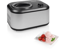 Charger l&#39;image dans la galerie, Sorbetière argent et noire avec glace et fraises.
