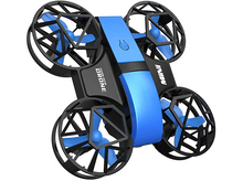 Charger l&#39;image dans la galerie, Un drone bleu et noir avec quatre rotors, des hélices et un corps, isolé sur fond blanc.
