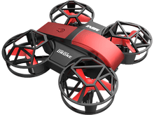 Charger l&#39;image dans la galerie, Mini drone rouge et noir avec quatre hélices, étiqueté &#39;FURIOUS DRONE MINI&#39; et &#39;MINI&#39;.

