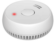 Charger l&#39;image dans la galerie, Détecteur de fumée blanc et rond avec voyant rouge. Il a des aérations et un bouton.
