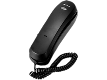 Charger l&#39;image dans la galerie, Un téléphone filaire noir avec un câble de combiné enroulé.
