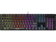 Clavier noir avec touches lumineuses colorées et pavé numérique. Logo GWARE visible.