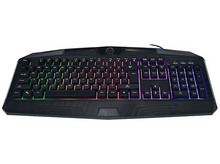 Charger l&#39;image dans la galerie, Clavier de jeu noir avec touches rétroéclairées colorées. Le clavier a une connexion filaire.

