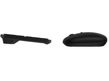 Charger l&#39;image dans la galerie, Clavier et souris sans fil noirs, côte à côte sur une surface blanche.
