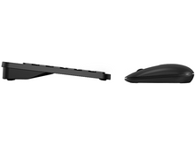 Charger l&#39;image dans la galerie, Clavier et souris noirs côte à côte sur fond blanc, montrant les profils latéraux.
