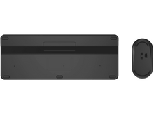 Charger l&#39;image dans la galerie, Un ensemble clavier et souris noirs. Le clavier est rectangulaire, la souris ovale. Les deux sur fond blanc.
