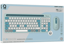 Charger l&#39;image dans la galerie, Un combo clavier et souris dans une boîte. Le clavier est bleu clair et blanc. Sans fil.
