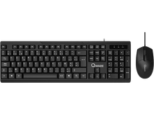 Charger l&#39;image dans la galerie, Un combo clavier et souris Qware noir. Le clavier a des touches blanches et un pavé numérique.
