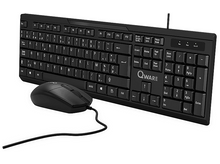 Charger l&#39;image dans la galerie, Clavier noir avec souris connectée, sur fond blanc, vue de dessus.
