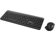 Charger l&#39;image dans la galerie, Clavier et souris d&#39;ordinateur noirs sur une surface blanche. Le clavier a des touches, la souris une roulette.
