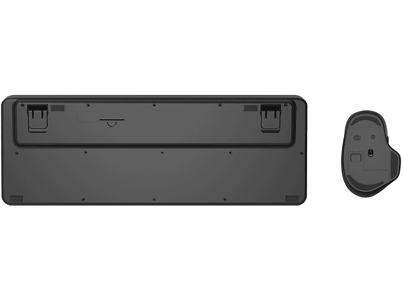 Vue d'un clavier noir et d'une souris. Le clavier est rectangulaire et possède une fente.