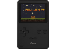 Charger l&#39;image dans la galerie, Une console de jeu portable noire affichant un écran pixélisé &quot;YOU WIN!&quot; avec un trophée et un coffre.
