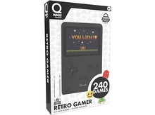 Charger l&#39;image dans la galerie, Boîte pour une console de jeu rétro. Un écran affiche un jeu. La boîte a un smiley et deux personnages pixélisés.
