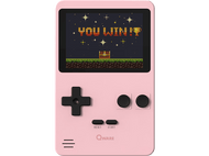 Console de jeu portable rose affichant 