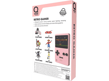 Charger l&#39;image dans la galerie, Boîte de console de jeu rétro rose avec images de jeux et texte.
