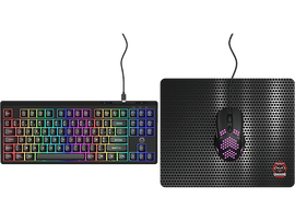 Ensemble clavier et souris. Clavier avec touches arc-en-ciel. Souris avec motif en nid d