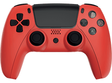 Charger l&#39;image dans la galerie, Manette de jeu rouge. Boutons et joysticks noirs. Lettres X, A, B, Y. Fond noir.
