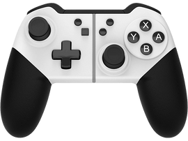 Une manette de jeu vidéo blanche et noire avec les boutons X, Y, A, B et une croix directionnelle.