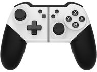 Une manette de jeu vidéo blanche et noire avec les boutons X, Y, A, B et une croix directionnelle.
