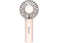 Un ventilateur à main rose Qware, un appareil portable avec des pales.