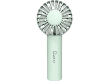Charger l&#39;image dans la galerie, Ventilateur portable vert menthe. Il a une pale blanche et un logo Qware.
