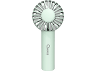 Ventilateur portable vert menthe. Il a une pale blanche et un logo Qware.