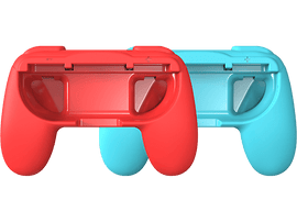 Deux poignées de manette de jeu : Rouge et bleu. Chacune avec une forme de poignée, prête à l