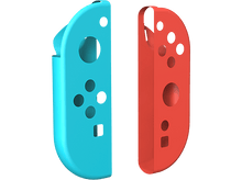 Charger l&#39;image dans la galerie, Deux Joy-Cons colorés, un bleu, un rouge, pour la Nintendo Switch, sur fond noir.
