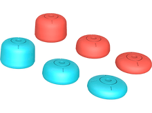 Charger l&#39;image dans la galerie, Embouts d&#39;écouteurs. Rouge et bleu clair, différentes formes. Fond noir.
