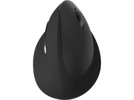 Souris ergonomique noire. Orientée verticalement, design incurvé pour une prise confortable.