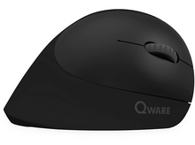 Charger l&#39;image dans la galerie, Une souris ergonomique noire avec une molette et le logo QWARE.
