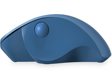 Charger l&#39;image dans la galerie, Souris trackball ergonomique bleue avec une boule bleue centrale sur fond blanc.
