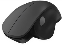 Charger l&#39;image dans la galerie, Une souris d&#39;ordinateur noire avec une molette de défilement grise, vue d&#39;un angle latéral.
