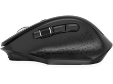 Charger l&#39;image dans la galerie, Une souris ergonomique noire avec une molette et des boutons. Le dessus est texturé avec des triangles.
