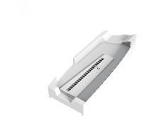 Charger l&#39;image dans la galerie, Support de console de jeu blanc sur fond noir, avec logo. Il a un support central et une rampe.
